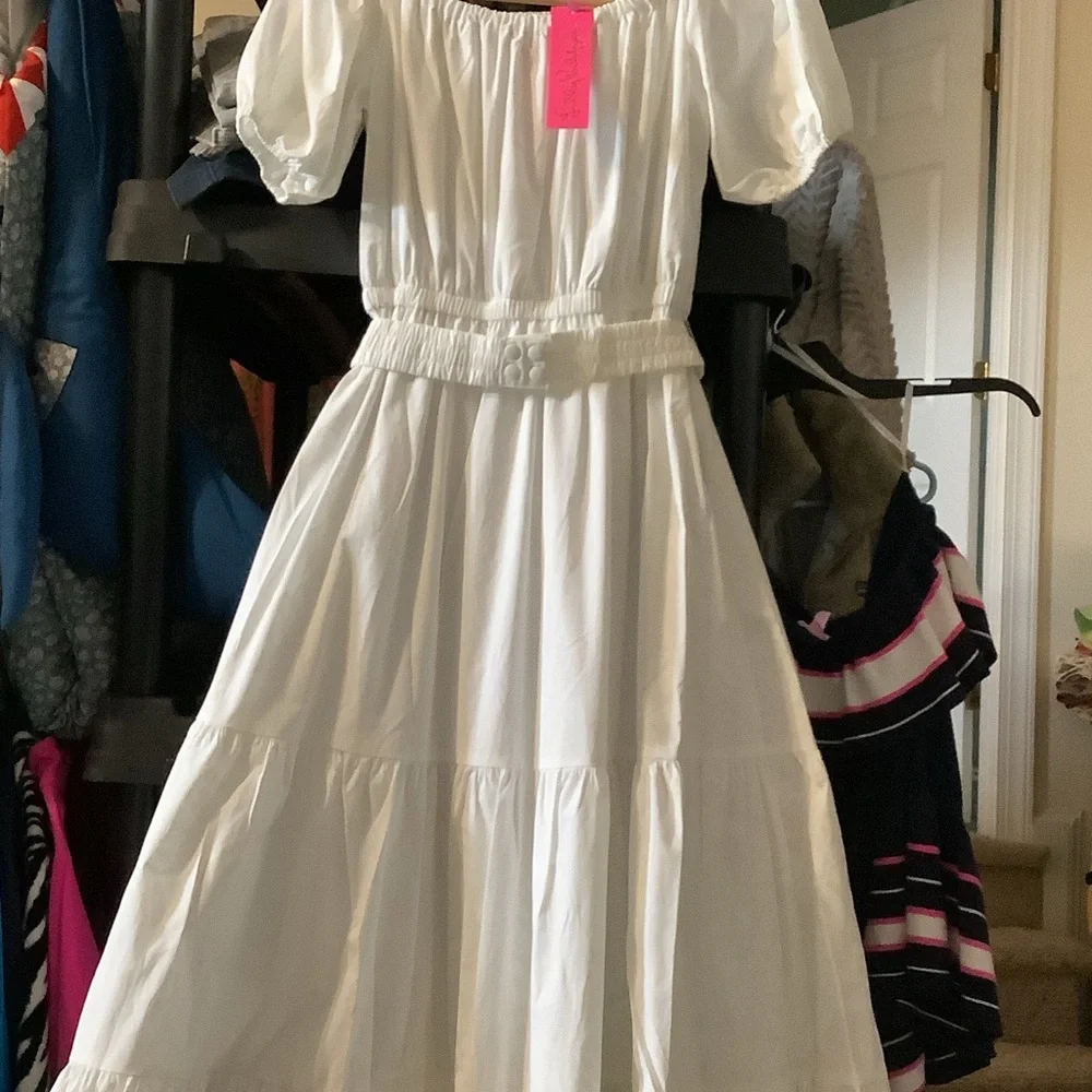 lilly pulitzer white off the shoulder dress Lilly Pulitzer Nessa Off The Shoulder Cotton Maxi Dress White RRP $348 #010659